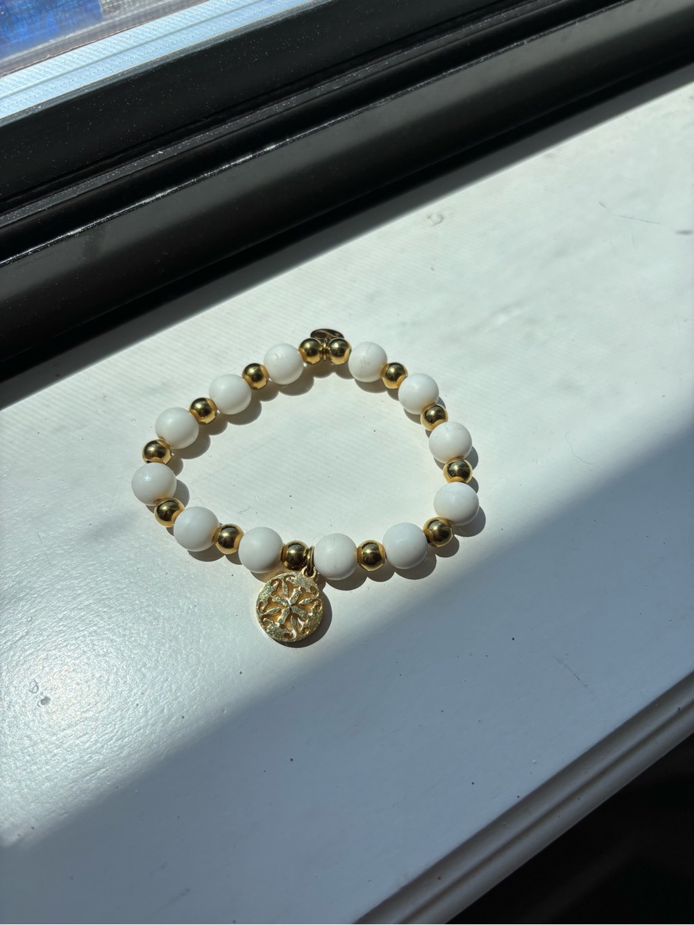 Rustic cuff gold and white bracelet